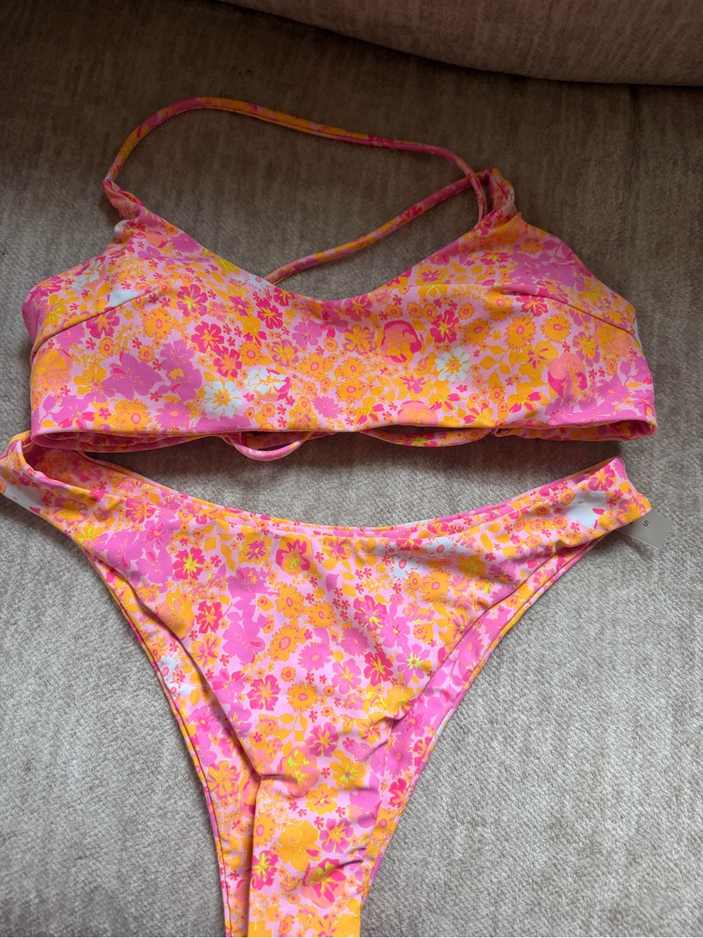 Floral Pink & Yellow Bikini Set - Women's Two-Piece Swimwear
